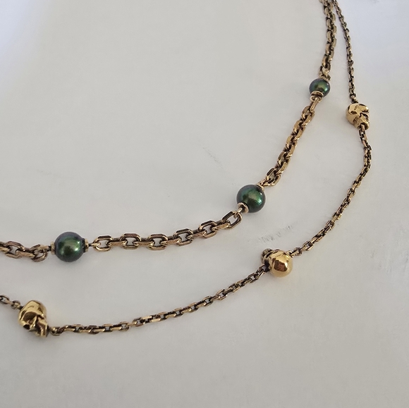 Alexander McQueen Layered Skull Beads Necklace Bronze Green - Picture 9 of 9